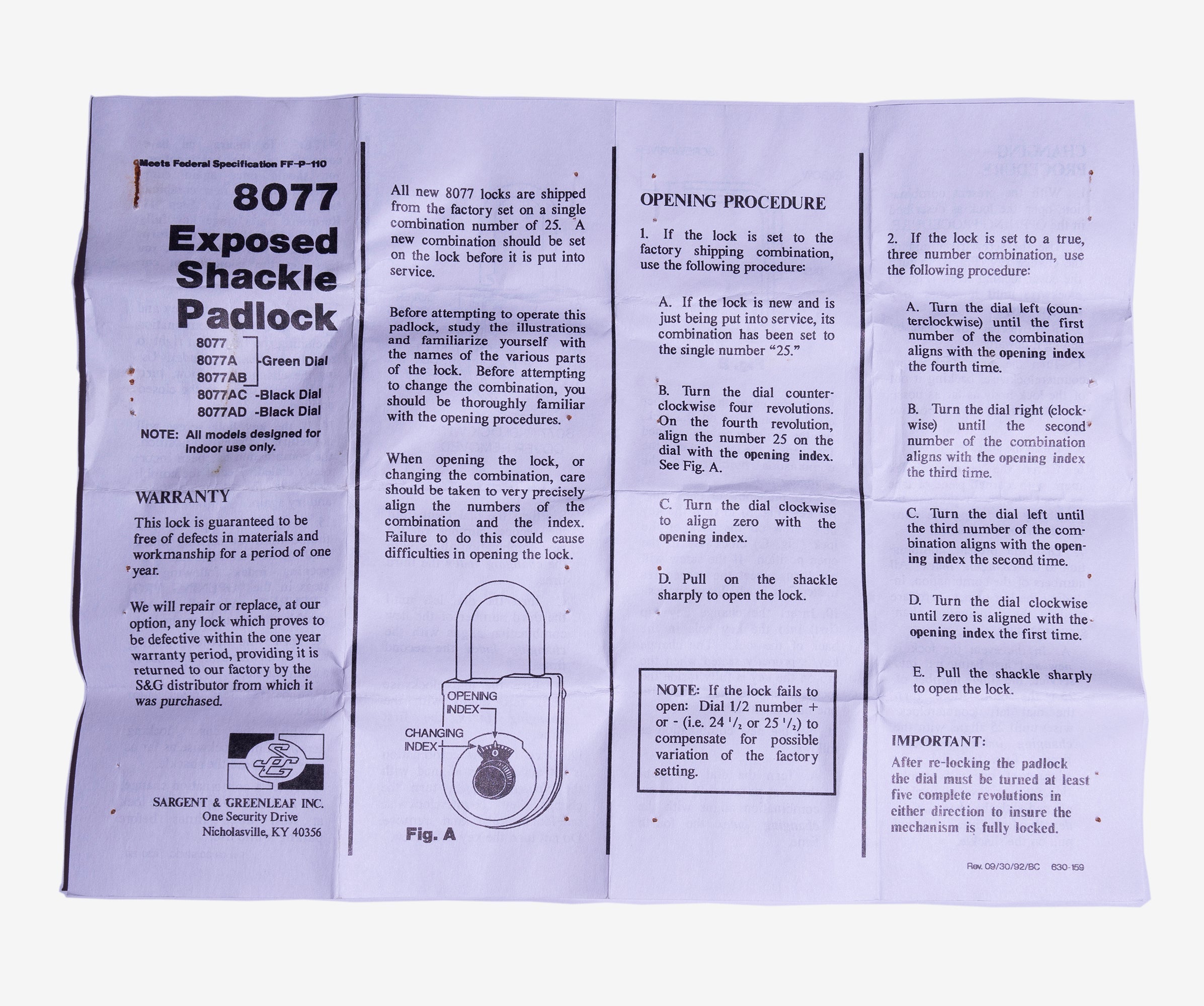 DIAL LOCK / Sargent and Greenleaf 8077 – Park Side Market