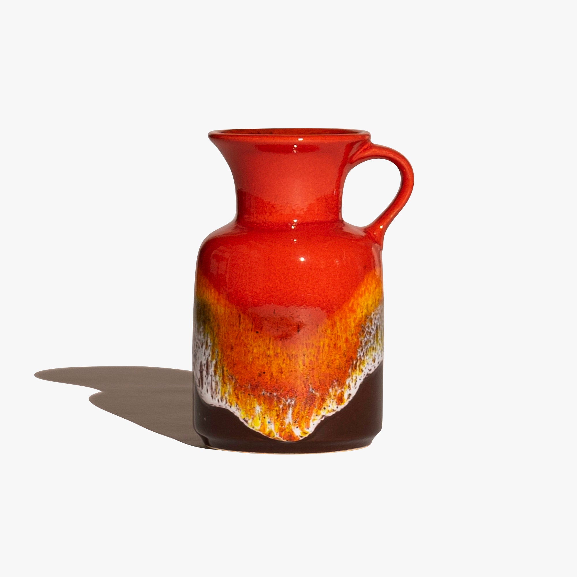 Jasba ビンテージ 陶器 花瓶 レリーフ模様 赤×黒 フラワーベース