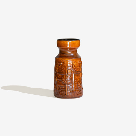 Brown Vase With Relief Deco Fat Lava 153 / BAY KERAMIK